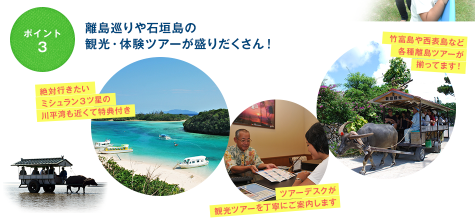 ポイント３ 離島巡りや石垣島の観光・体験ツアーが盛りだくさん！